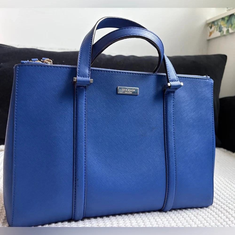 Kate Spade FLAWED Blue Saffiano Leather Newbury Lane Loden Large Bag